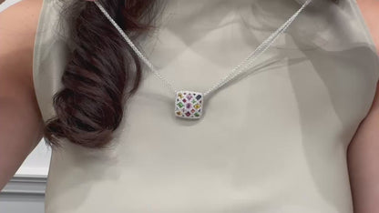Allison Kaufman 14K White Gold Colorful Necklace with Sapphires, Garnet, Ruby