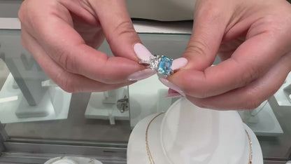 14K White Gold Ring with Blue and White Topaz