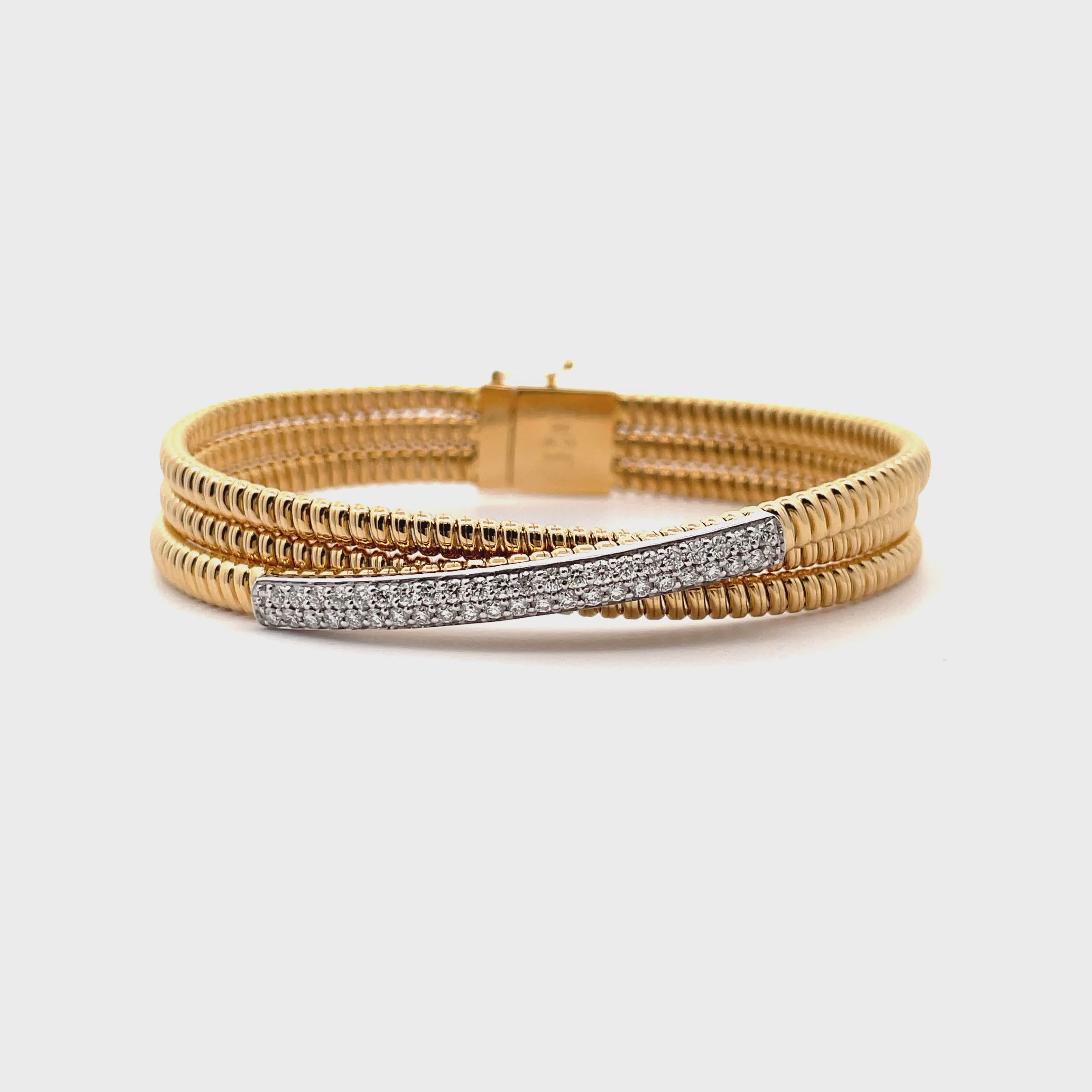 Load video: Simon G. LB2618 18K Two Tone Twisted Diamond Bracelet