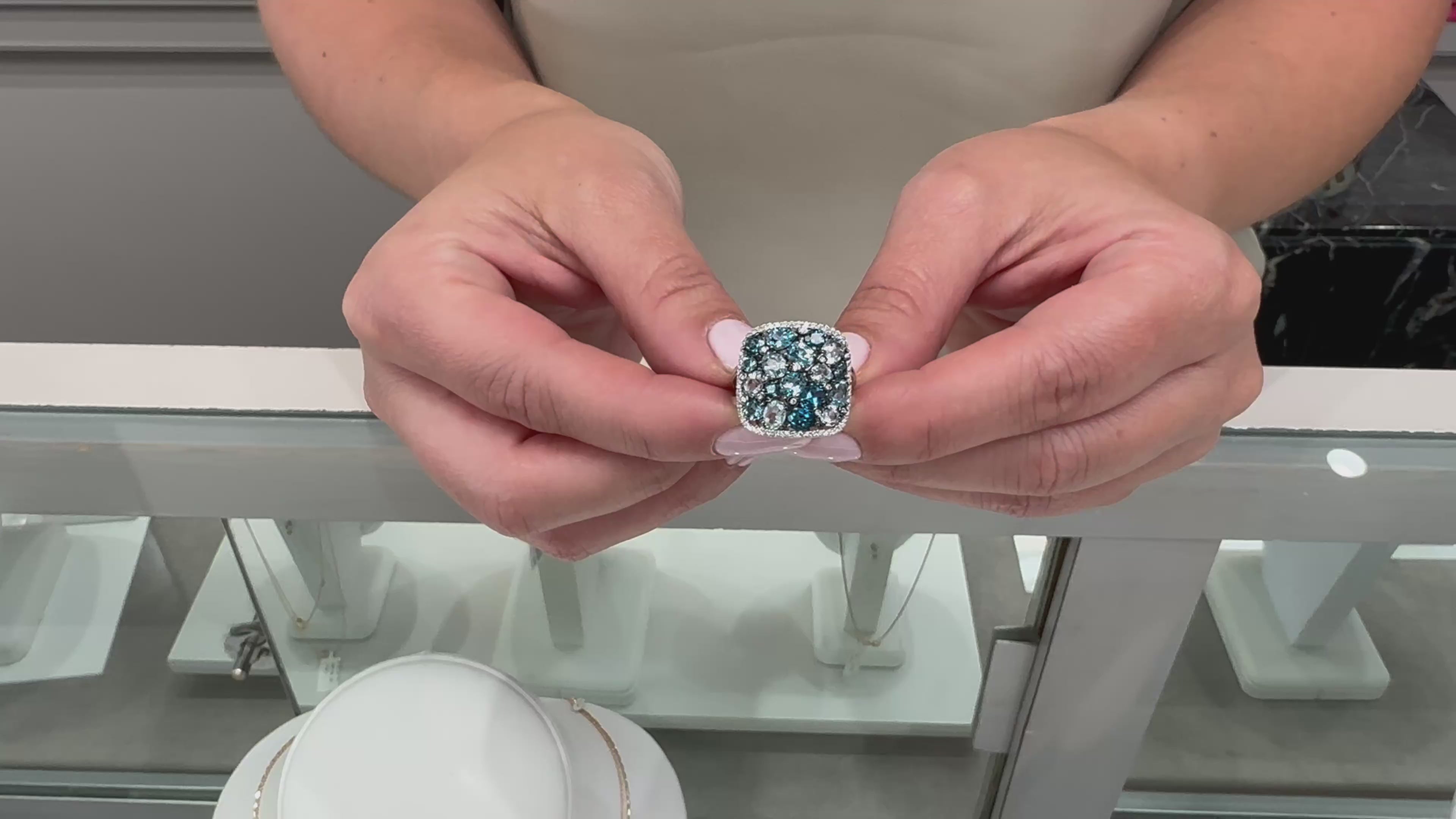 Allison Kaufman 14K White Gold Ring with Multi-Hued Blue Topaz & Diamonds