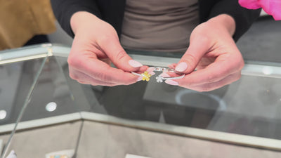 18K White Gold Yellow & White Diamond Double Flower Hinged Cuff Bangle Bracelet