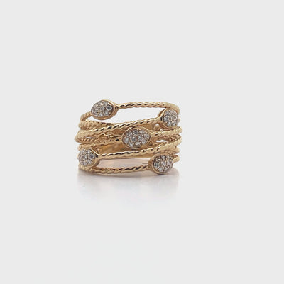 18K Yellow Gold Woven 0.28 Carat Diamond Ring with Cascading Oval Stations