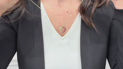 14K Yellow Gold Ruby & Diamond Heart Pendant Necklace