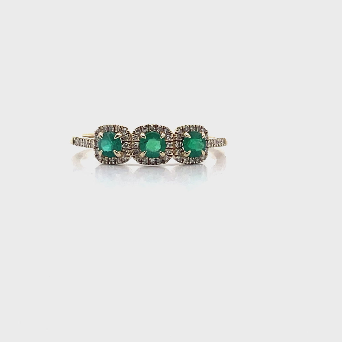 Meira T R10082/YE 14K Yellow Gold Three Stone Emerald & Diamond Ring