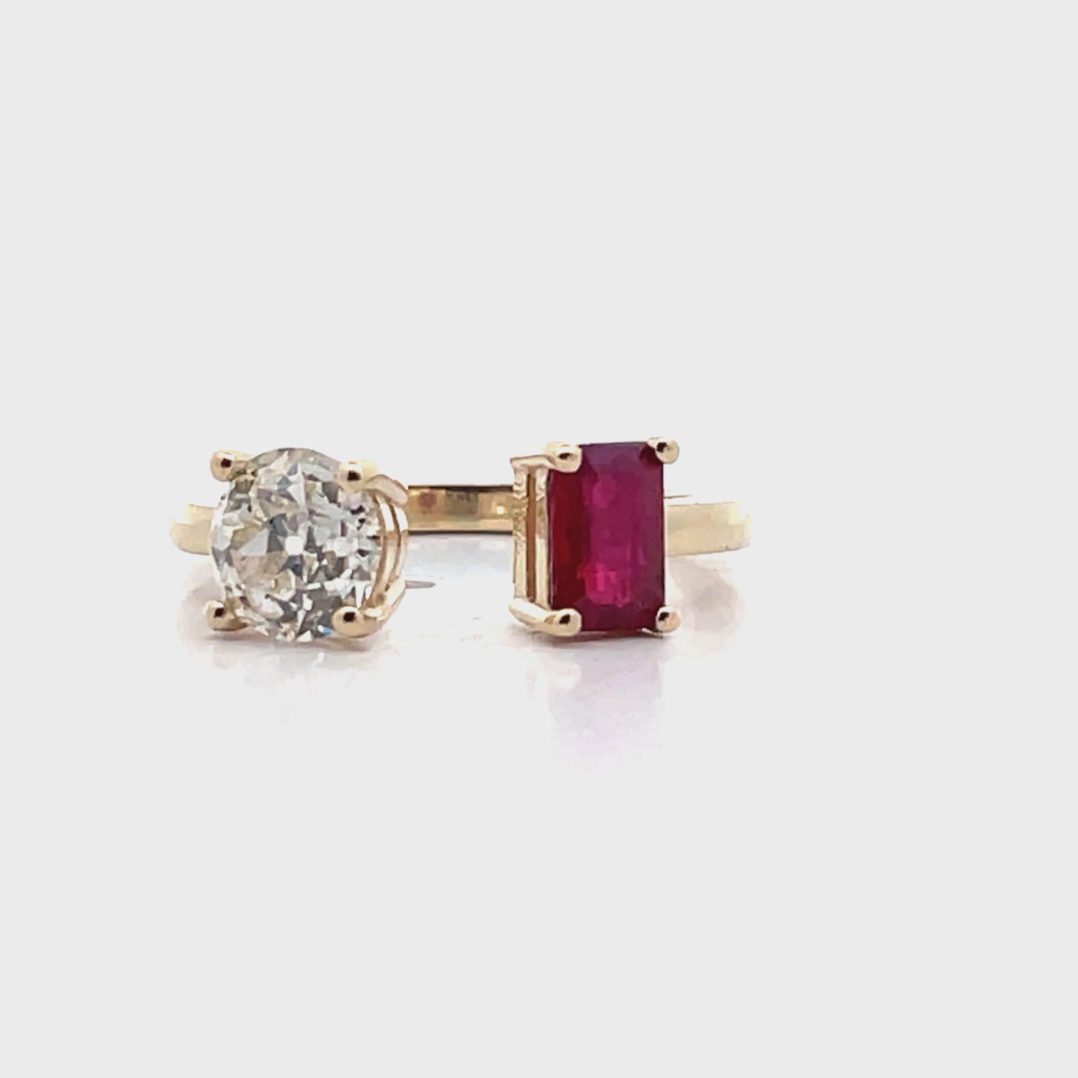 14K Yellow Gold 0.76 Carat Ruby and 1.06 Carat Diamond Prong-Set Bypass Ring