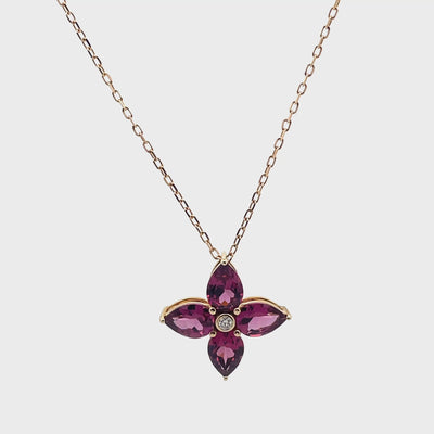 14K Yellow Gold Pink Tourmaline Flower Pinwheel Necklace