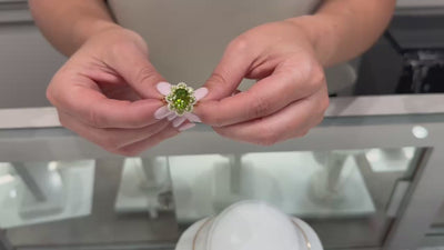 Oval Peridot Flower Ring in 14K Yellow Gold with Diamonds