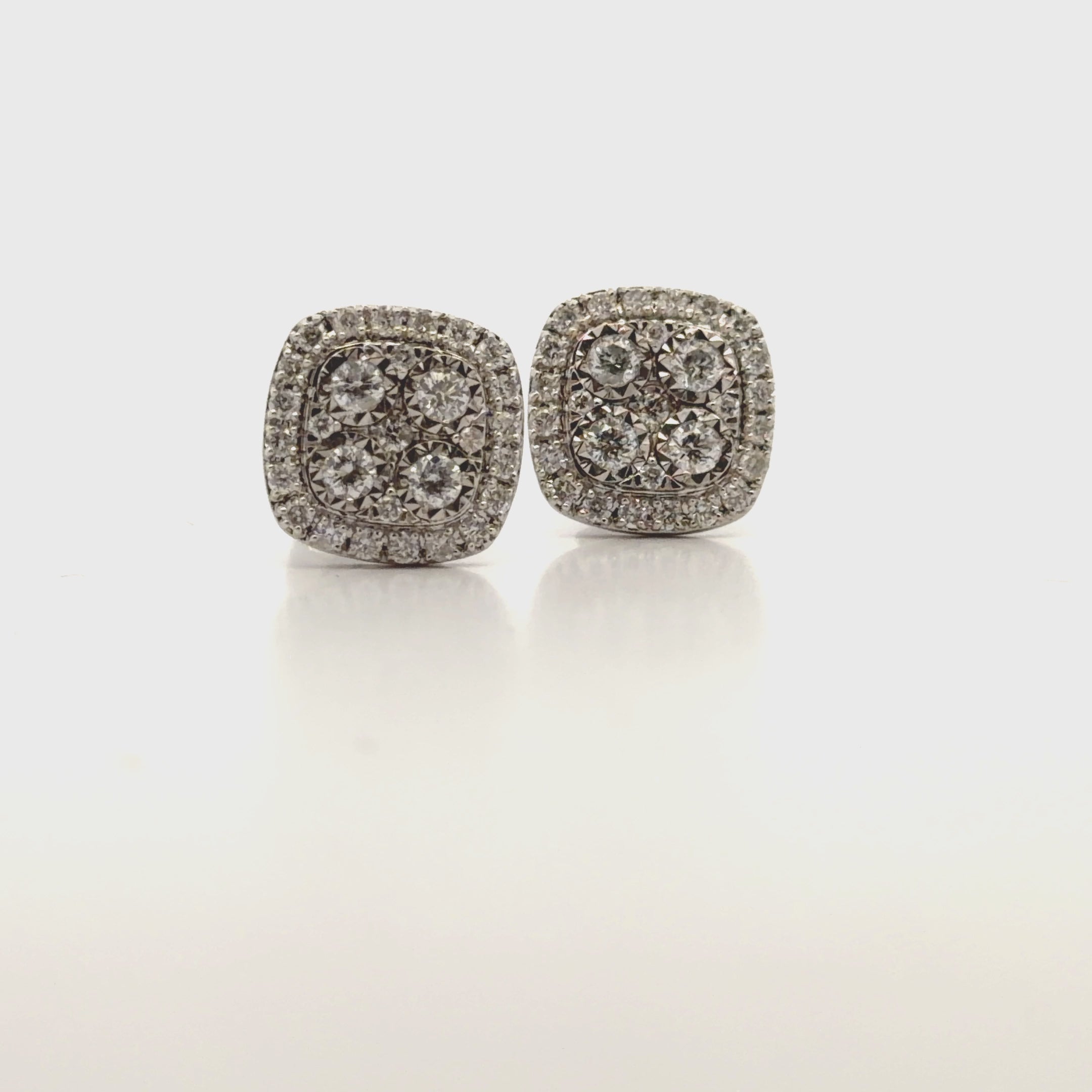 14K White Gold Cushion Shape Button Earrings with 0.73 carat  Diamonds