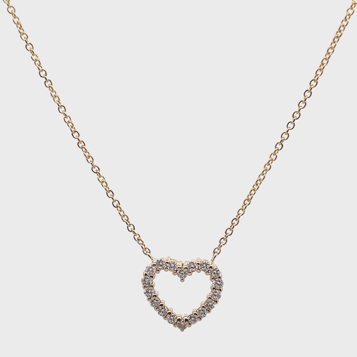 14K Yellow Gold 0.33 Carat Diamond Heart Pendant Necklace