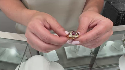 Three Stone Geometric Garnet Ring in 14K Yellow Gold