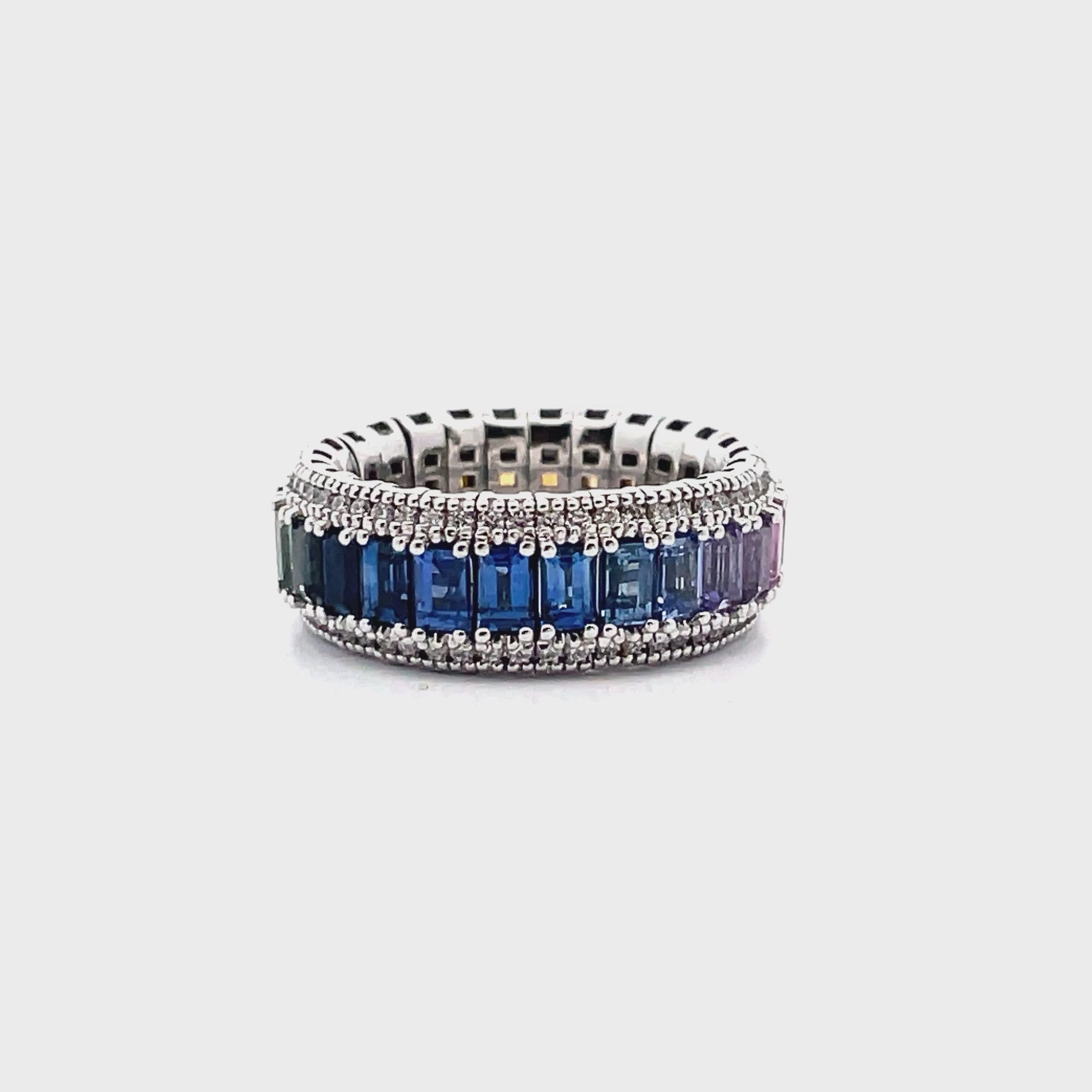 Load video: Simon G. LR3321 18K White Gold Multi Color Sapphire Flexible Ring