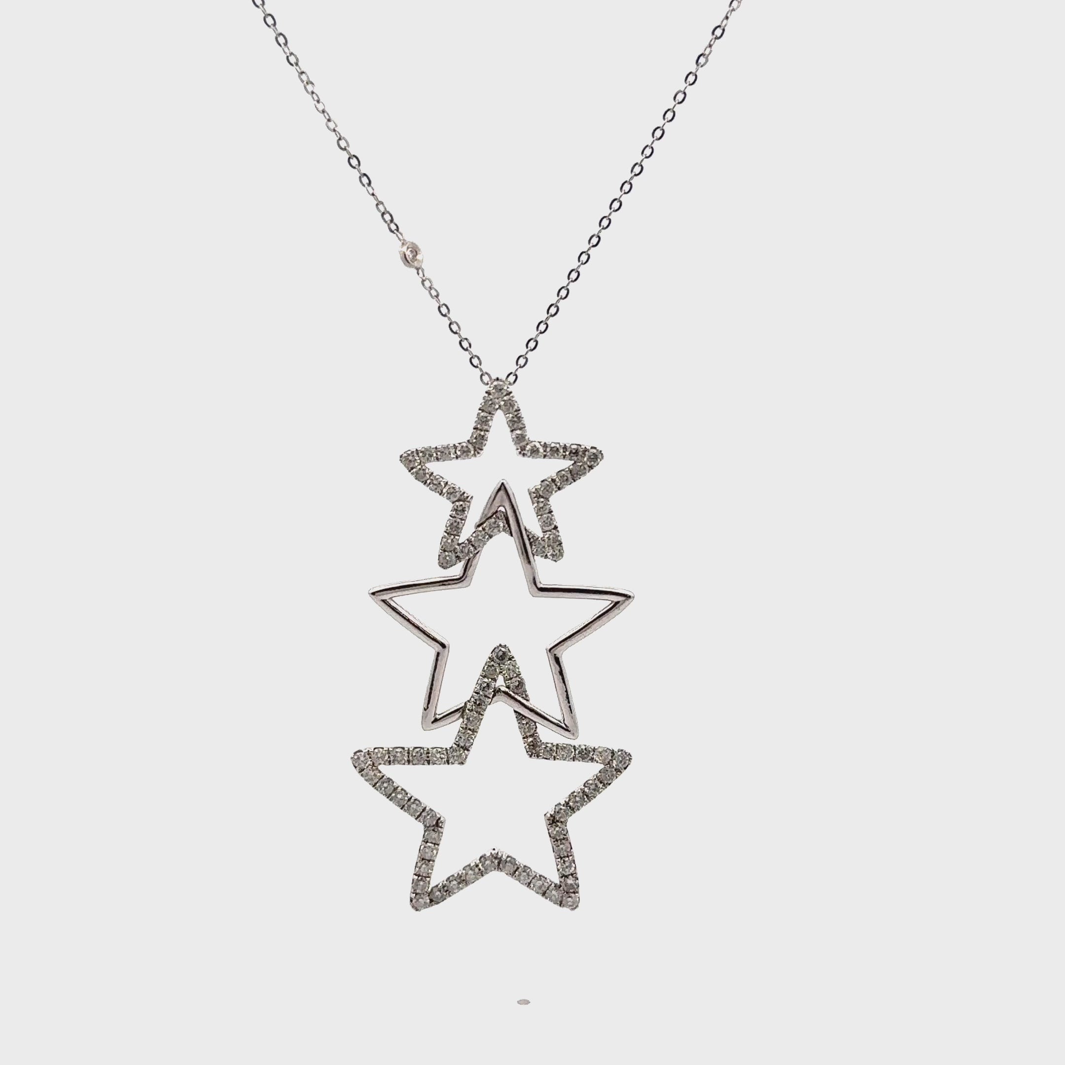 14K White Gold Three Star Diamond Necklace