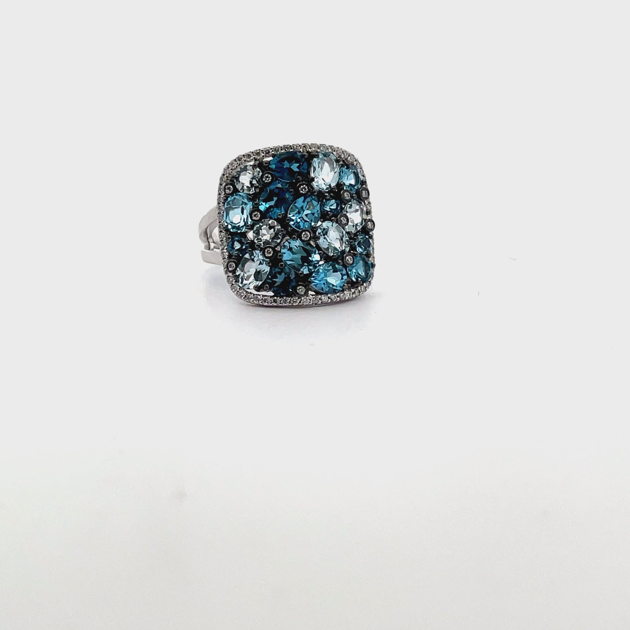 Allison Kaufman 14K White Gold Ring with Multi-Hued Blue Topaz & Diamonds