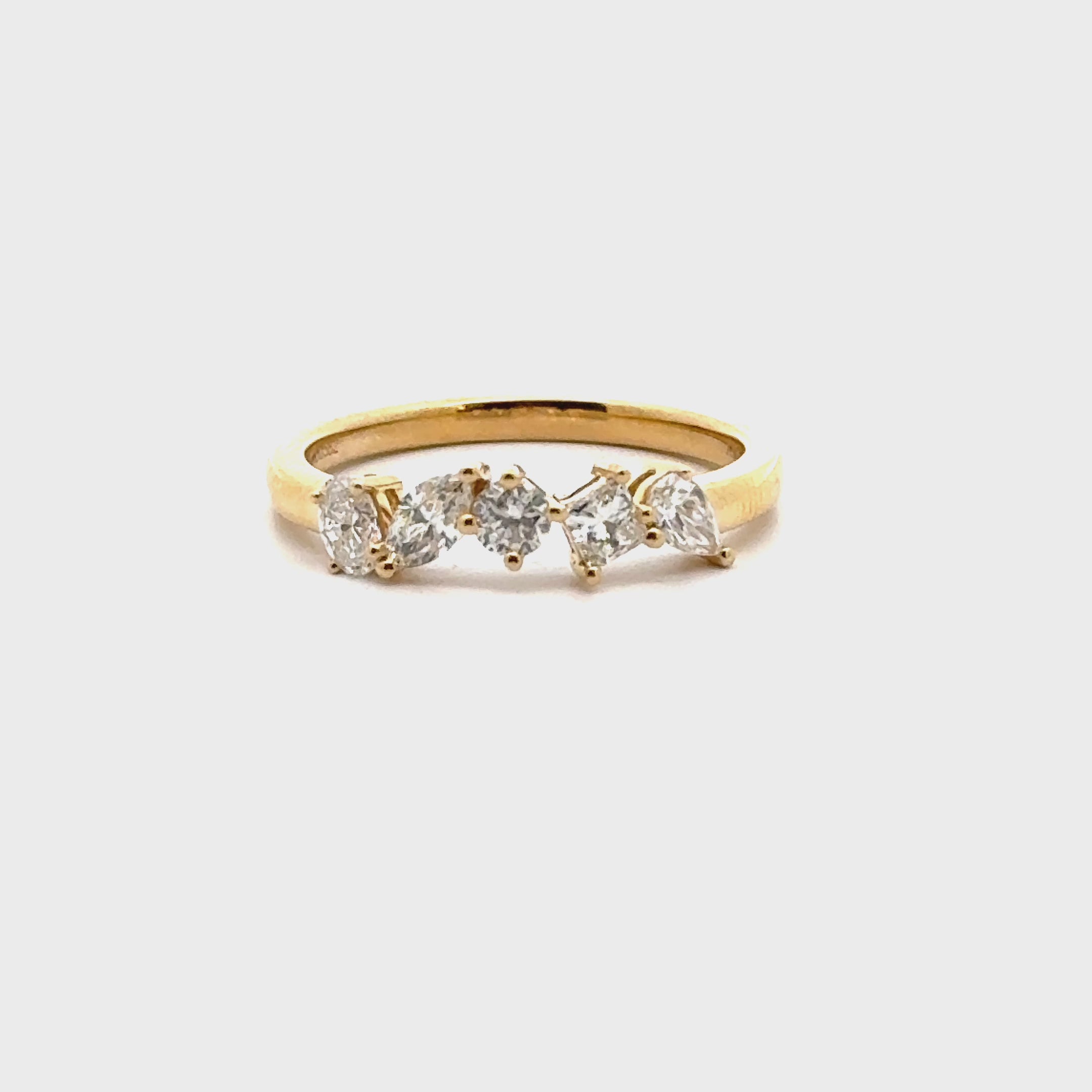 18K Yellow Gold Ring with Fancy Shaped Diamonds- Size 6.5
