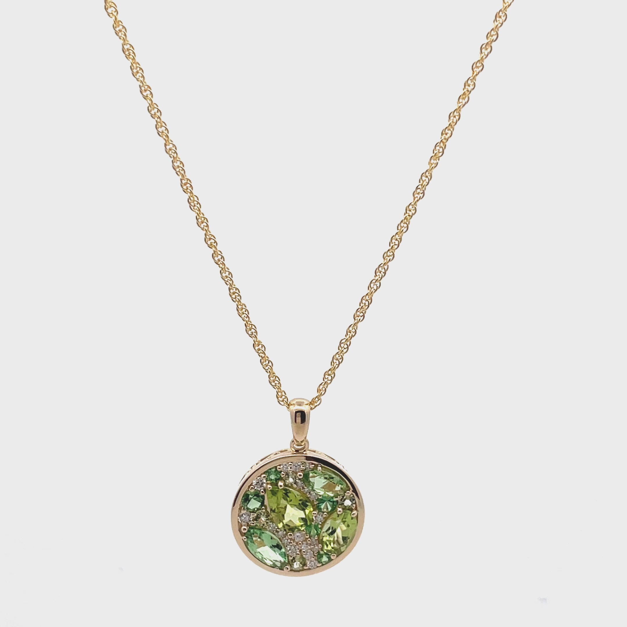 Allison Kaufman 14K Yellow Gold Diamond, Tsavorite & Peridot Circle Necklace