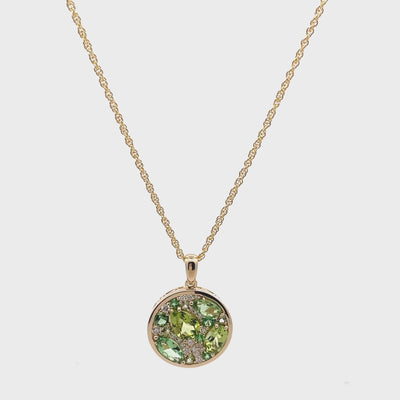 Allison Kaufman 14K Yellow Gold Diamond, Tsavorite & Peridot Circle Necklace