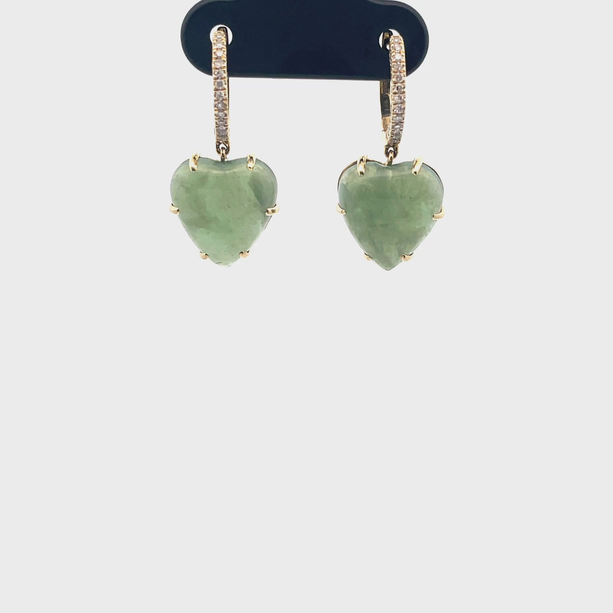 Meira T 1E9449/YJ 14K Yellow Gold Diamond & Jade Heart Drop Earrings