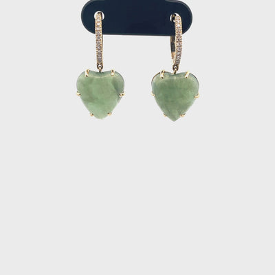 Meira T 1E9449/YJ 14K Yellow Gold Diamond & Jade Heart Drop Earrings