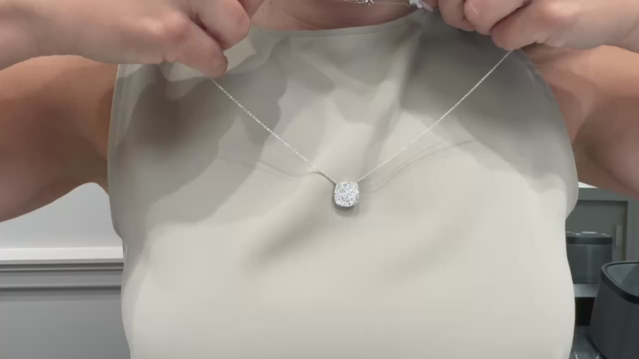 18K White Gold 1.51 Carat Diamond Square Pendant Necklace