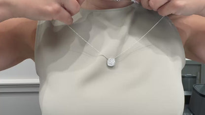 18K White Gold 1.51 Carat Diamond Square Pendant Necklace
