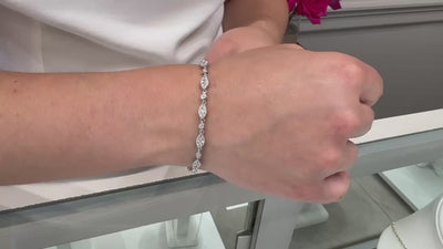 14K White Gold Diamond Bracelet with Round Diamonds and Tapered Links