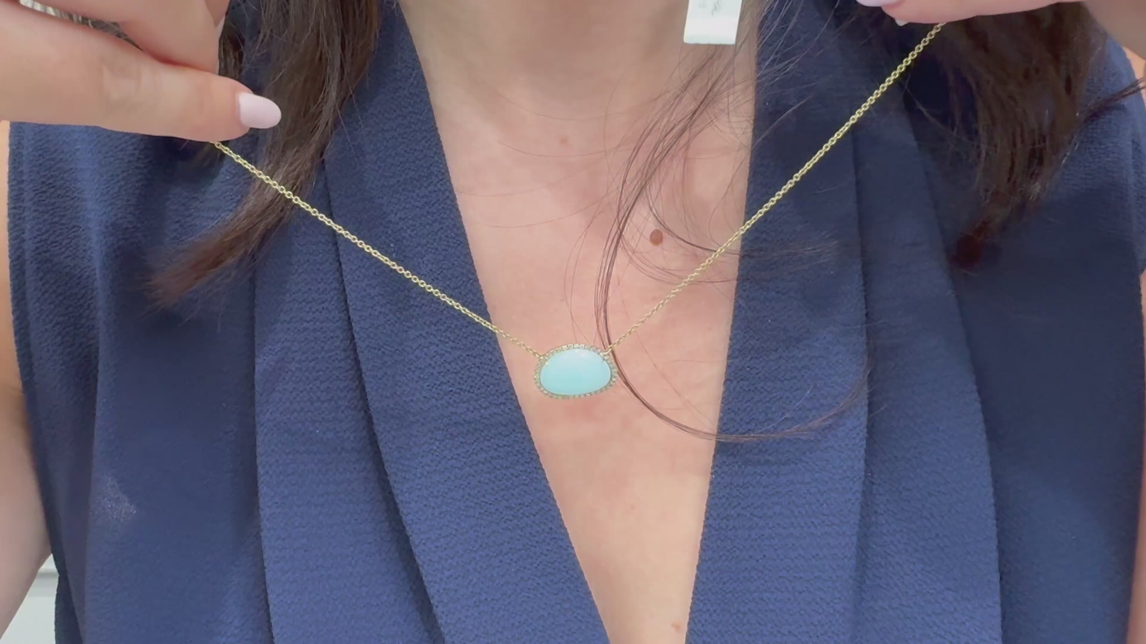 Meira T 1N6845 14K Yellow Gold Blue Opal Necklace with Round Diamonds