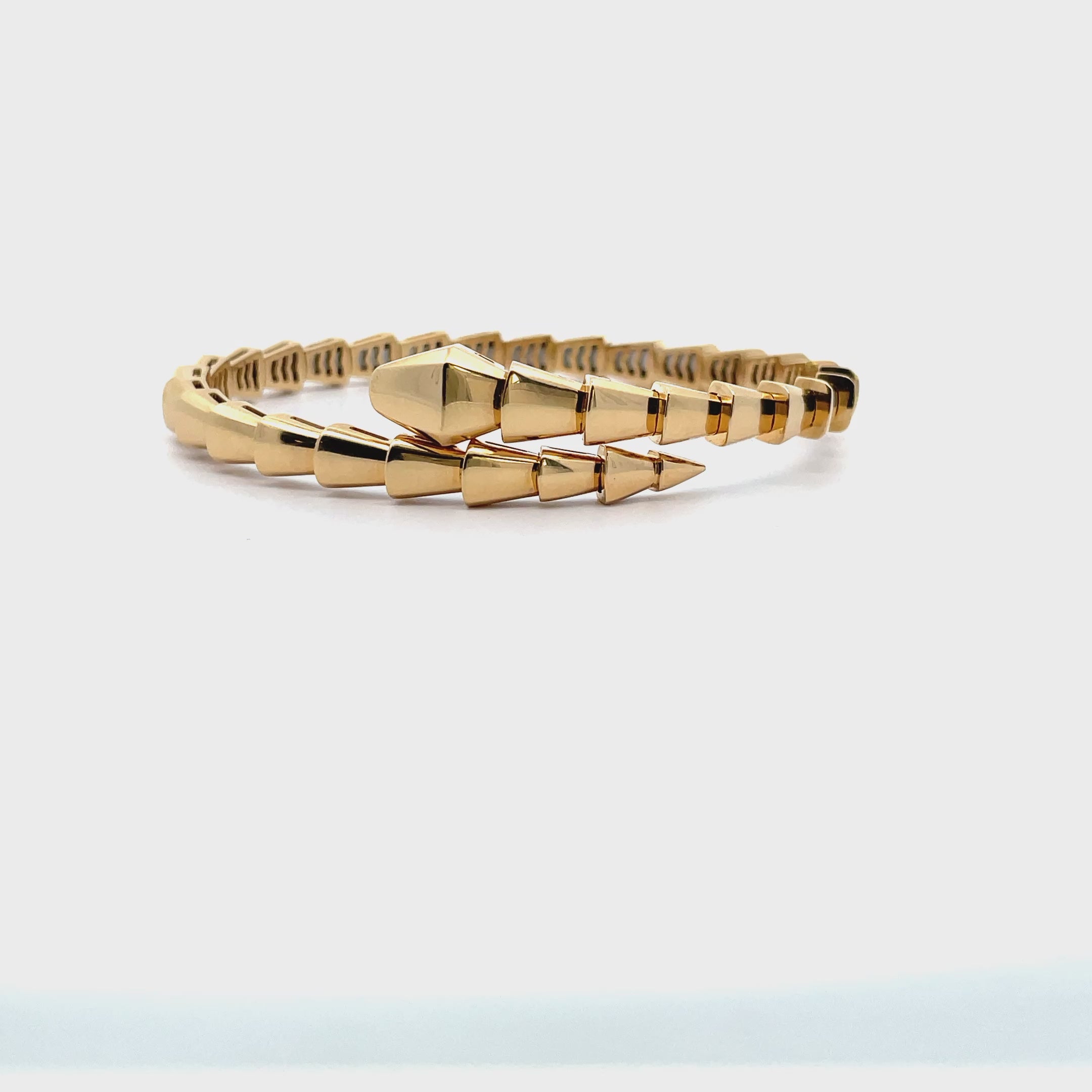 18K Yellow Gold Snake Bypass Bangle Bracelet
