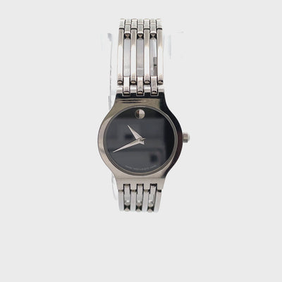 Pre-owned Movado Stainless Steel 20mm Black Dial with Stainless Steel Band