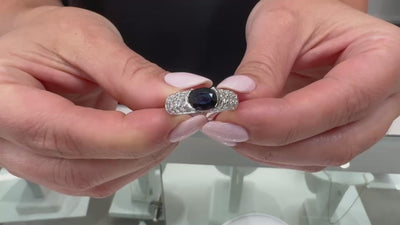 Oval 1.80 Carat Blue Sapphire Ring with 0.98 Carats of Diamonds