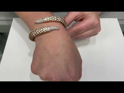 Pre-owned Roberto Coin Animalier 18K Gold Scale Wrap Bracelet with White Enamel & Diamonds