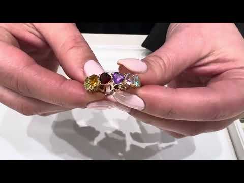 14K Yellow Gold Heart Shape Rainbow Eternity Ring