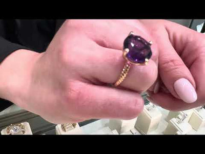 14K Rose Gold Rope Style Solitaire Ring with Amethyst