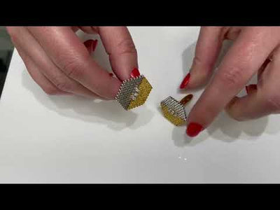 Pre-owned 14k Yellow and White Gold Six-Sided Cuff Links with Diamonds