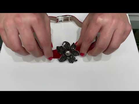 Pre-Owned Ambrosi 18K White Gold Black Diamond Flower Necklace with South Sea Pearl