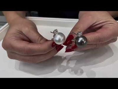 Pre-Owned 18K White Gold Black and White South Sea Pearl Earrings with Diamonds