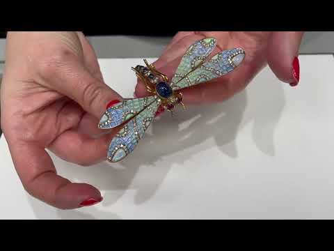 Pre-owned Antique 18K Yellow Gold and Silver Handmade Dragonfly Brooch / Pendant