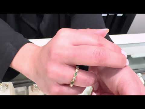 Marquise Shaped Emerald and Diamond Eternity Ring in 14K Yellow Gold