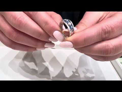 Zeghani ZR1871 14K White Gold Round Sapphire and Diamond Wide Band Ring