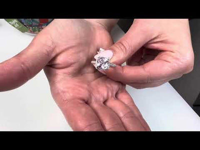 Vanna K 18K White Gold Diamond Halo Ring with Center Cushion Shaped Kunzite