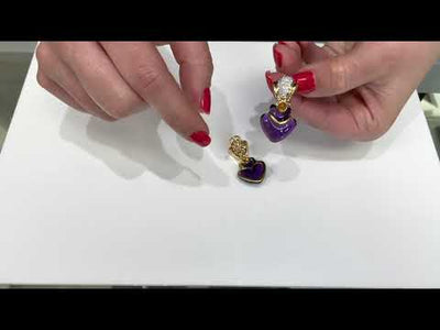 Heart Shape Fancy Cut Cabochon Amethyst Drop 18k Earrings Diamonds & Citrines