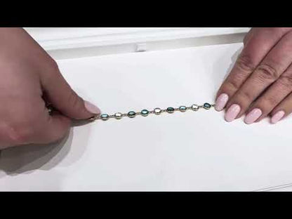 14K Yellow Gold Multi Hue Round Blue Topaz Riviera Bracelet with Extender