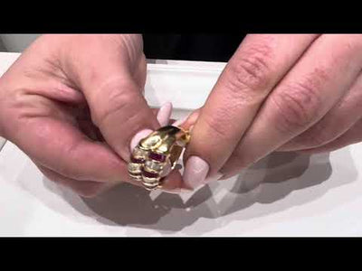 Candy Cane 14K Yellow Gold Two Row Ruby and Diamond Baguette Right Hand Ring