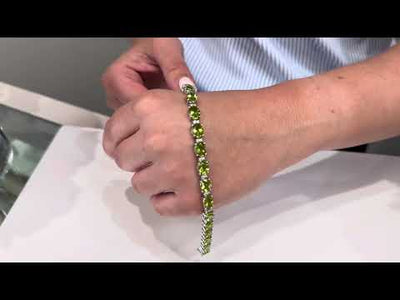 14K White Gold Oval Peridot & Diamond Tennis Bracelet