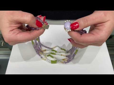Pre-owned Vintage Multi Strand Necklace with Amethyst, Citrine, Clear Quartz and Peridot and a Lavendar Jade Clasp