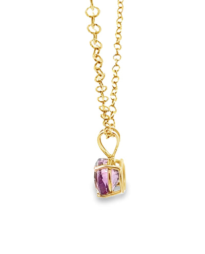 Faceted Round Light Purple Amethyst Pendant Necklace in 14K Yellow Gold