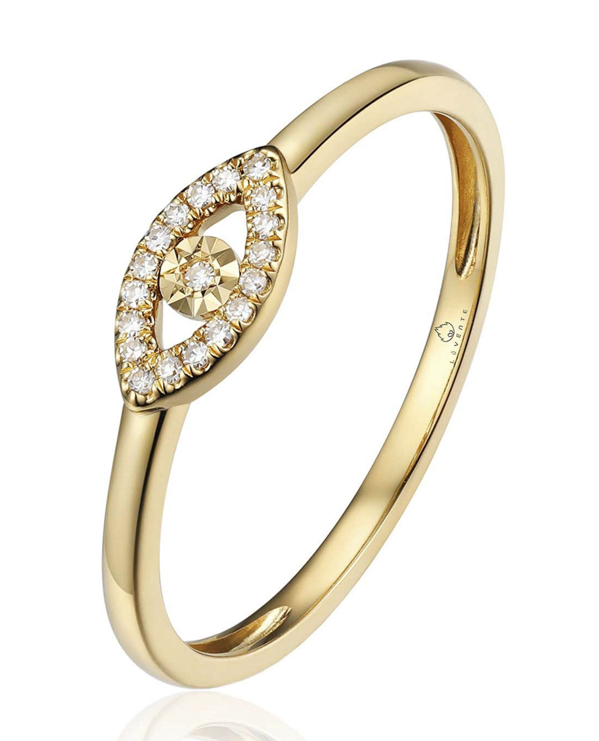 14K Yellow Gold Evil Eye Diamond Ring