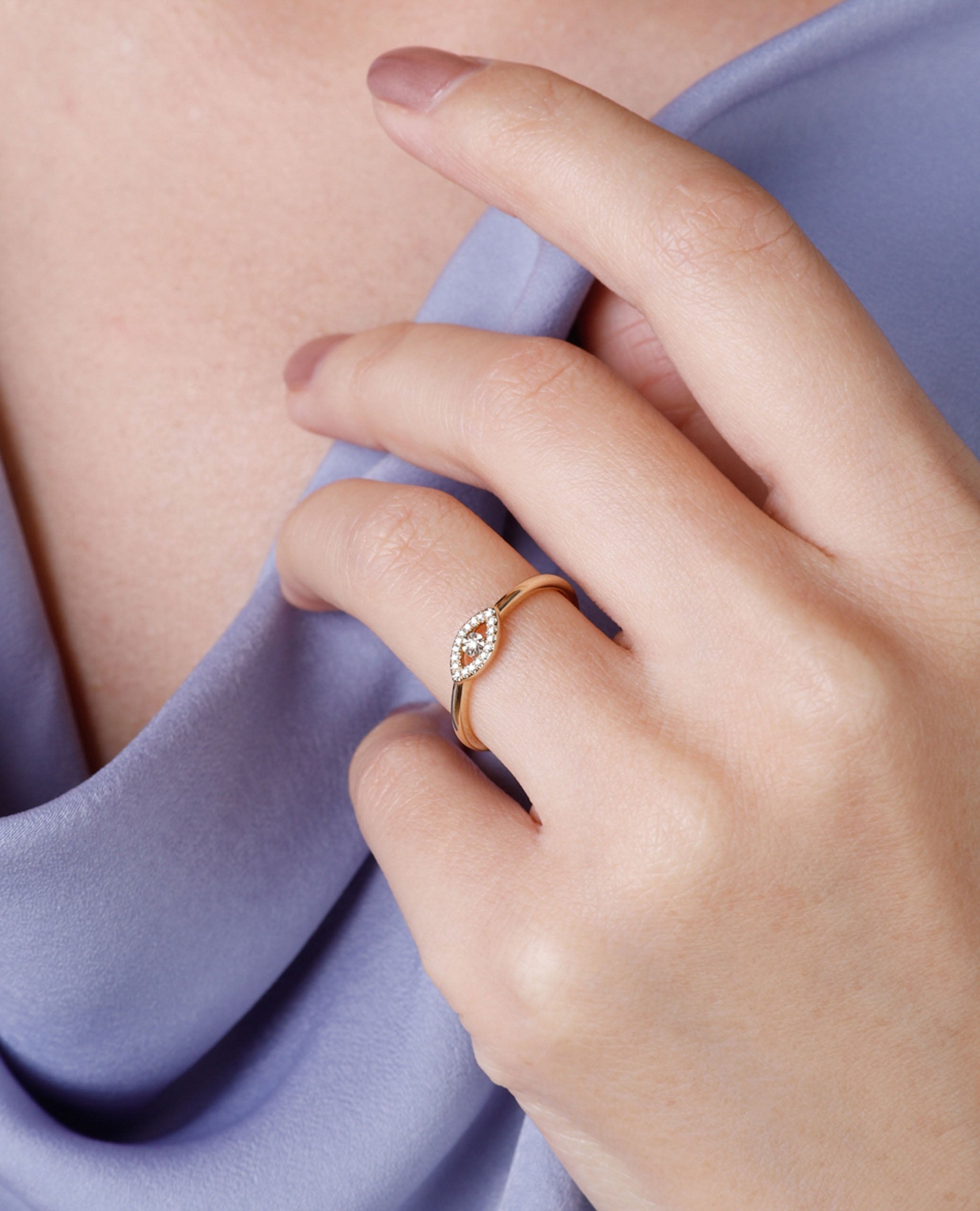 14K Yellow Gold Evil Eye Diamond Ring