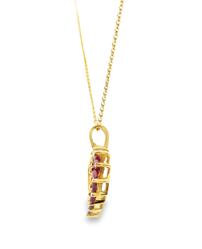 14K Yellow Gold Ruby & Diamond Heart Pendant Necklace