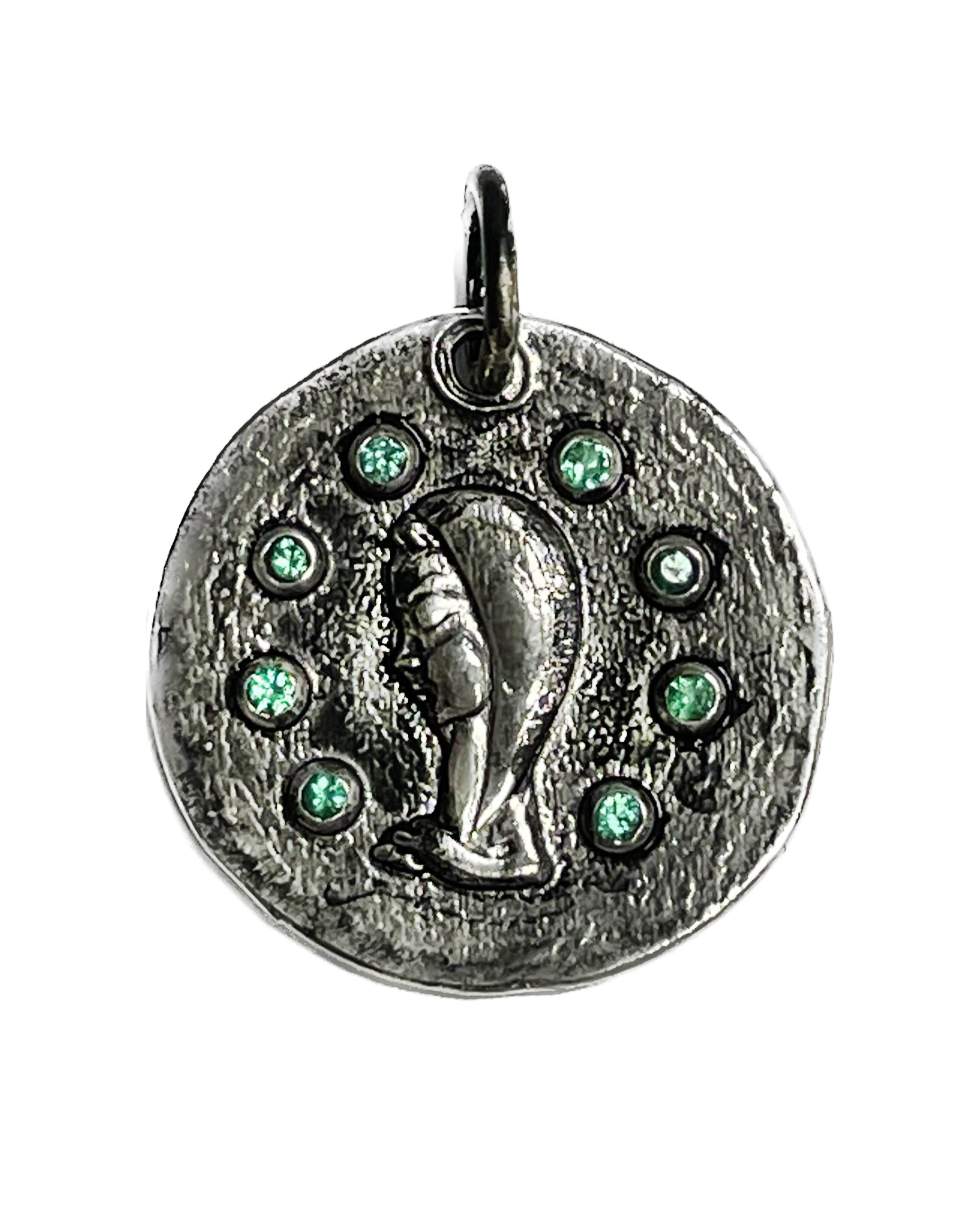 Custom Sterling Silver Virgin Mary Pendant with Emeralds