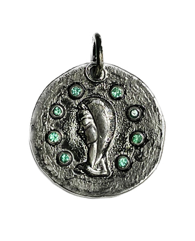 Custom Sterling Silver Virgin Mary Pendant with Emeralds